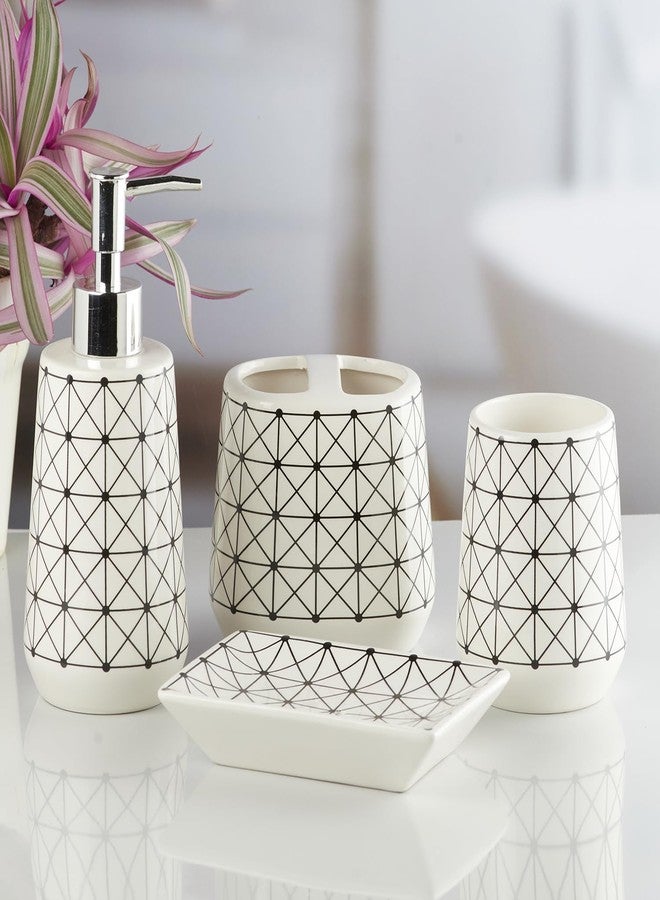 Kookee Ceramic Bathroom Accessories Set of 4, Modern Bath Set with Liquid handwash Soap Dispenser and Toothbrush Holder (9678) - Image 2